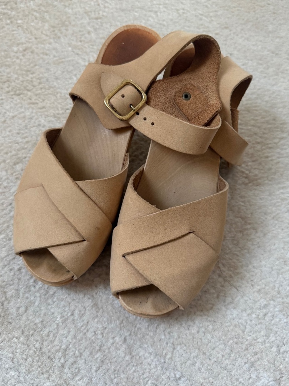 Bryr Tan Leather Crossover Sandal Mules with Buckle